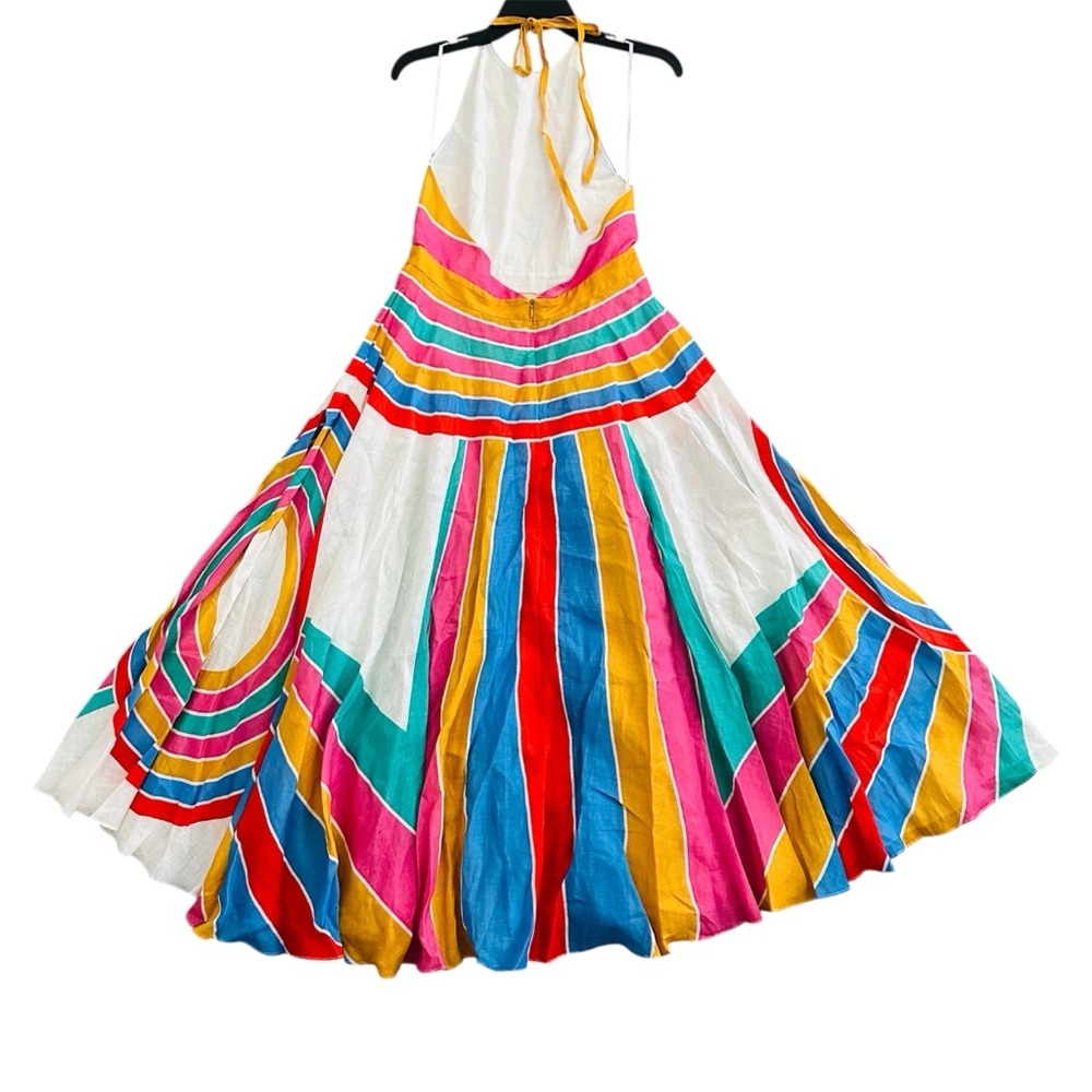 Zimmermann Fiesta Rainbow Striped Linen Halter Neck Midi Dress size 2 | US 10 - Picture 11 of 16